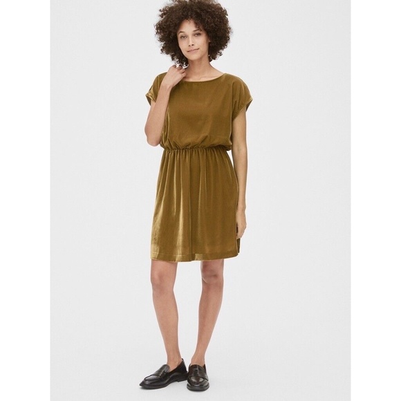 GAP Dresses & Skirts - GAP Prussian Velvet Blouson Mini Skater Dress Gold Golden Brown Party ~ Small